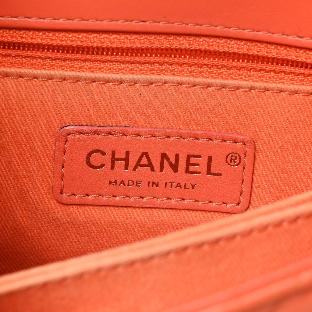 Aged Calfskin Chevron Quilted Mini Coco Handle Flap Orange