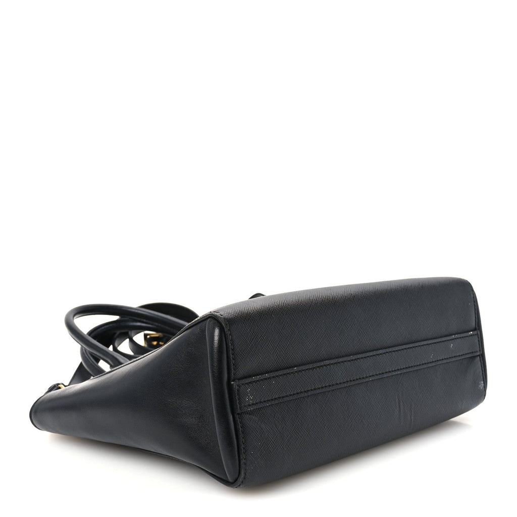 Saffiano Soft Calfskin Small Zippered Tote Black