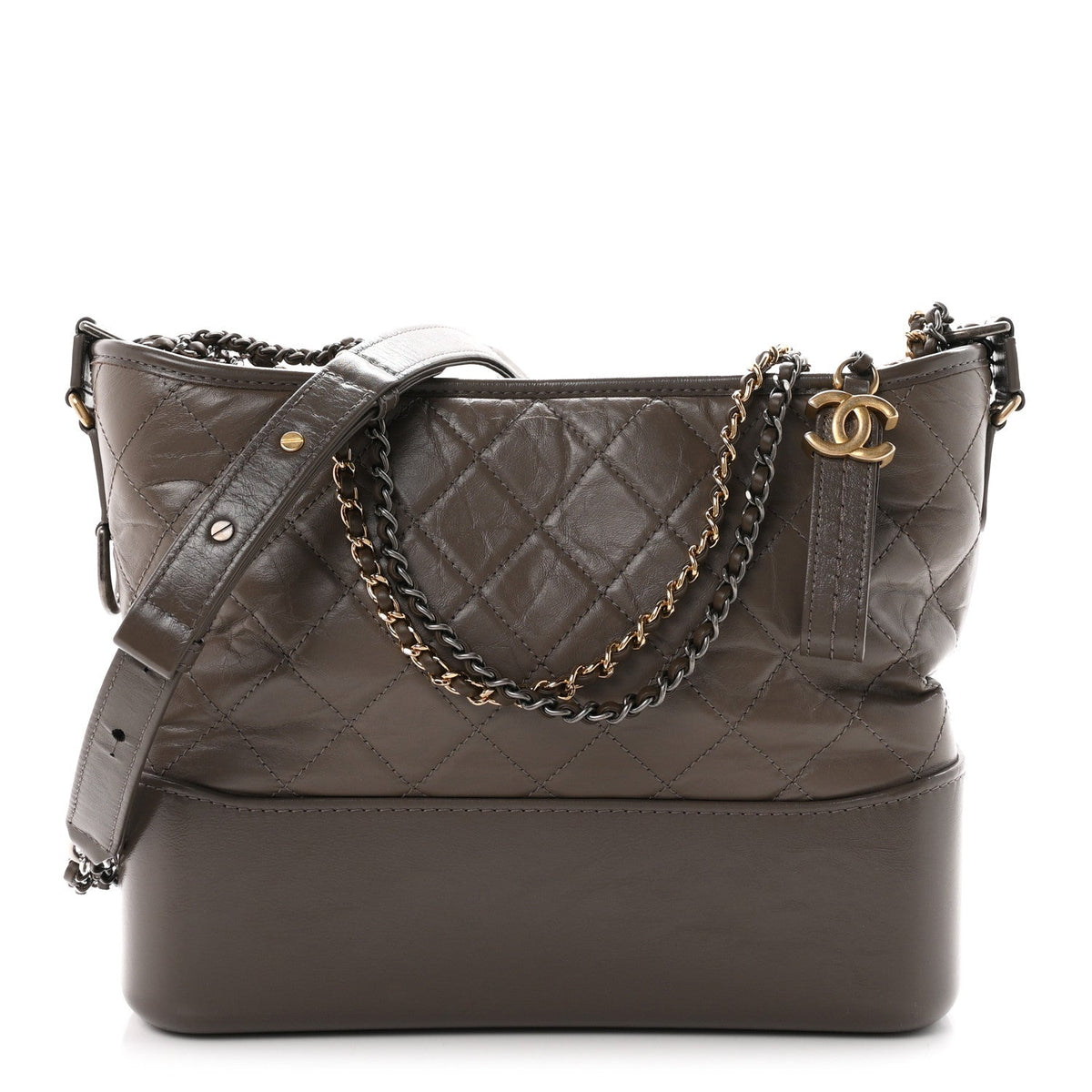 Aged Calfskin Quilted Medium Gabrielle Hobo Grey