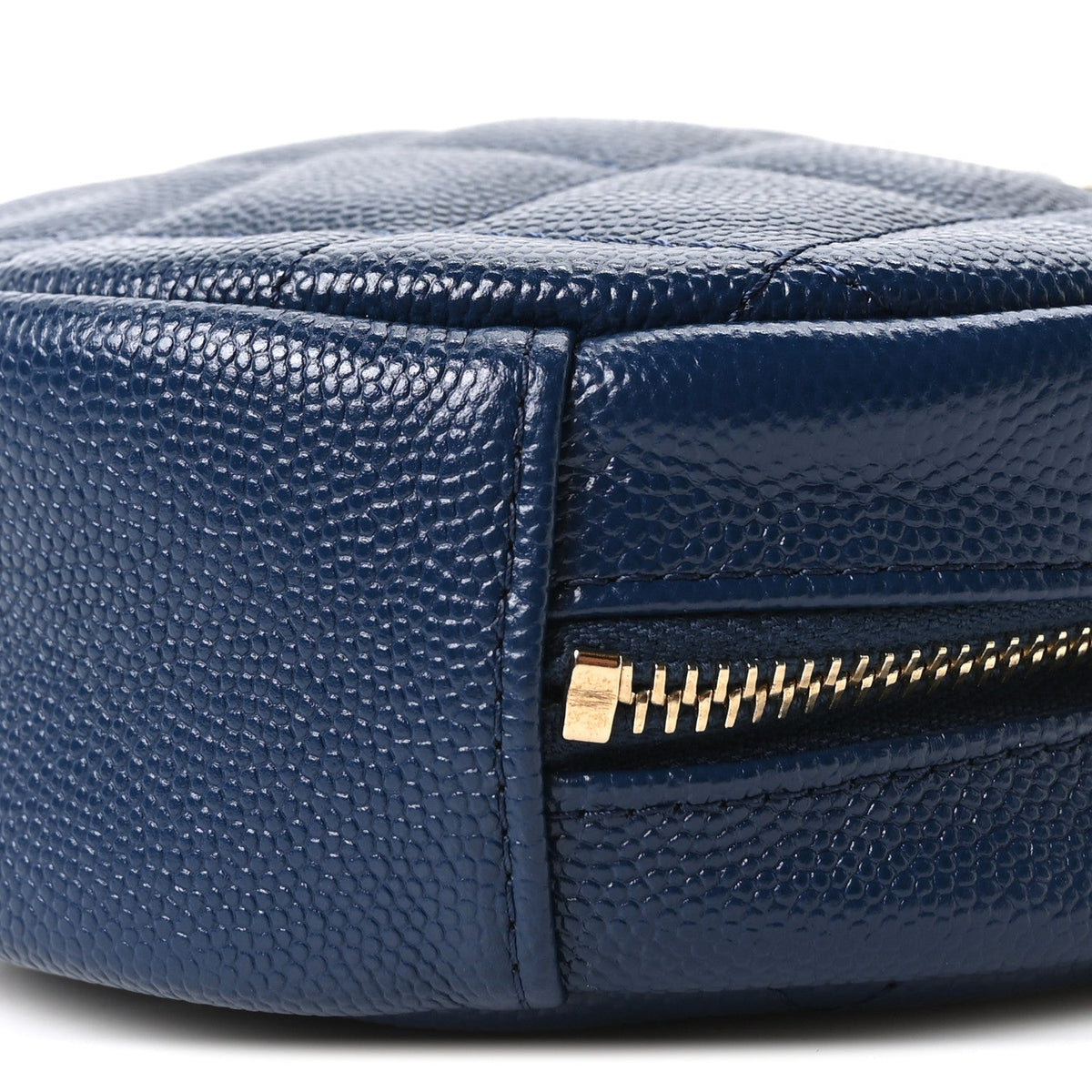 Caviar Quilted Round Clutch With Chain Navy
