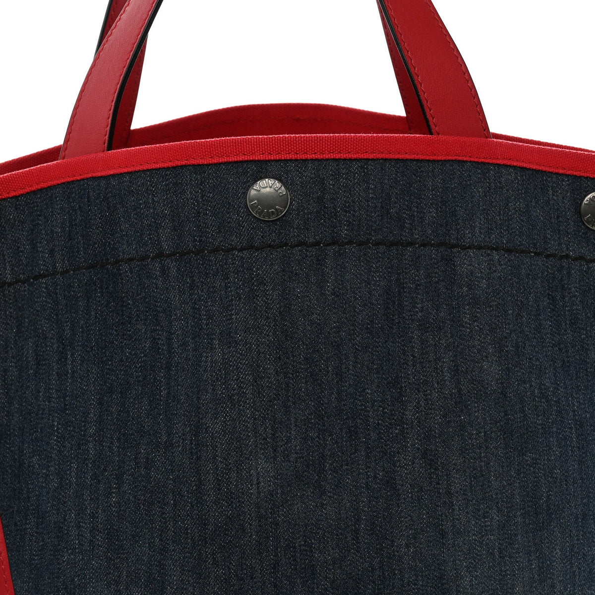 Denim Calfskin Logo Shopping Tote Blue Red