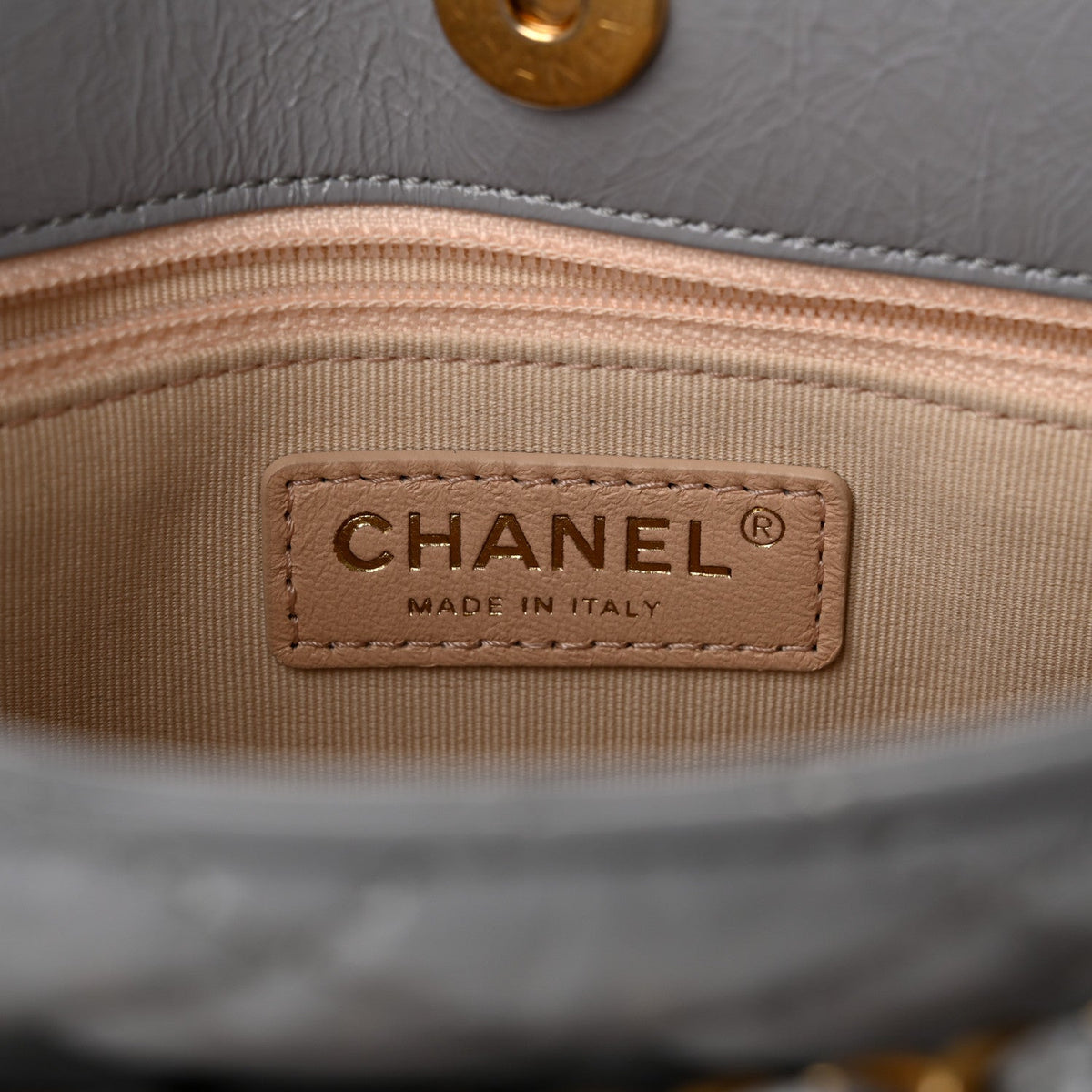 Shiny Crumpled Calfskin Quilted Wavy CC Hobo Grey
