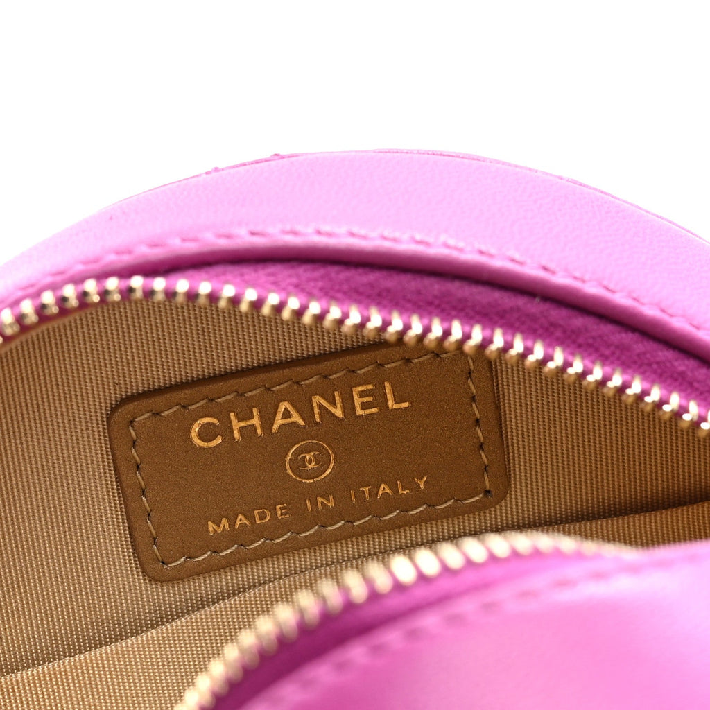 Lambskin Quilted Round Pearl Crush Clutch With Chain Purple