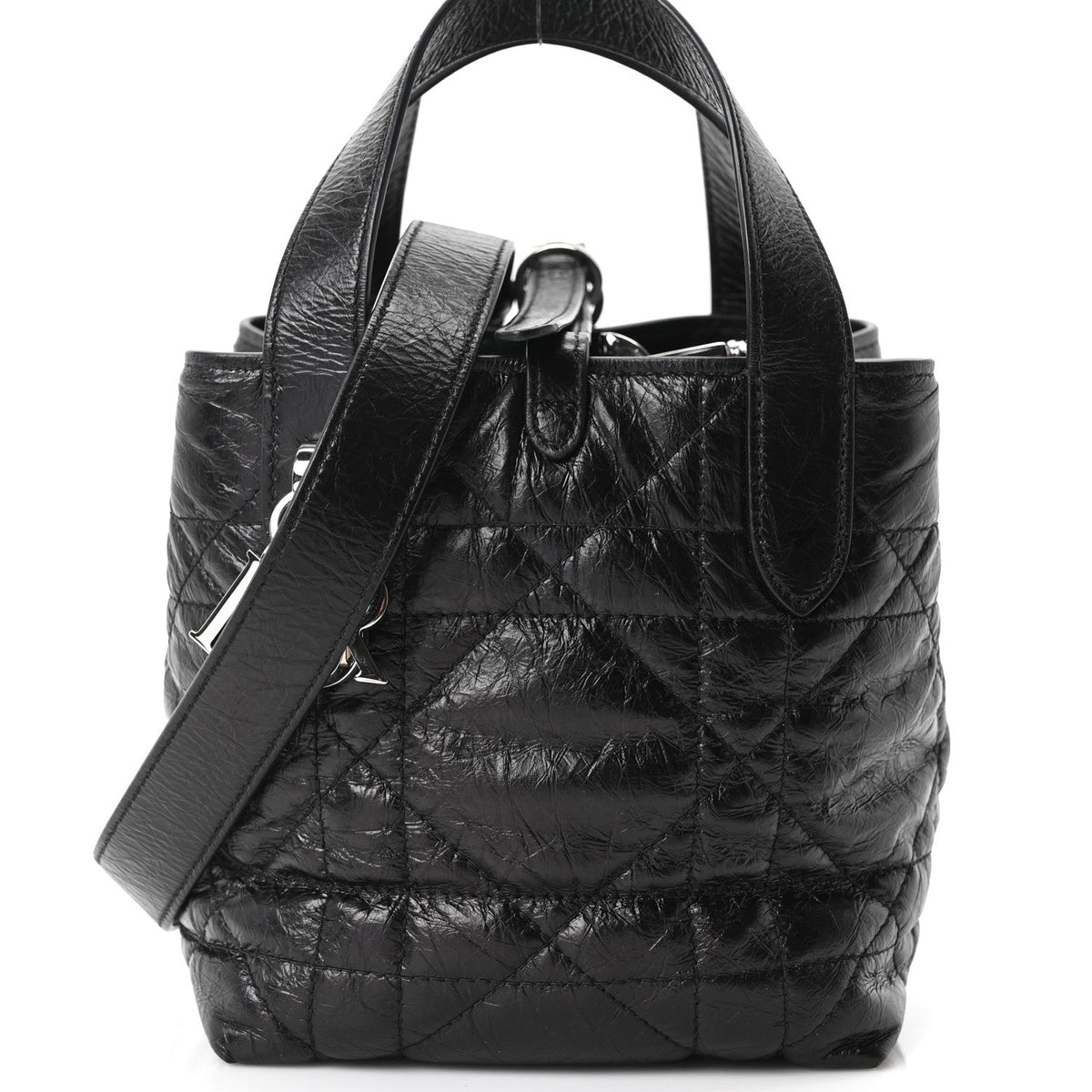 Crinkled Calfskin Macrocannage Small Toujours Vertical Tote Black