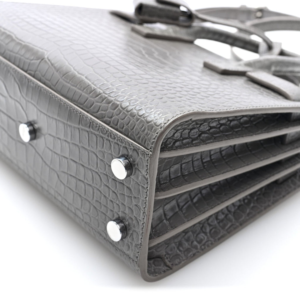 Calfskin Crocodile Embossed Nano Sac De Jour Fog