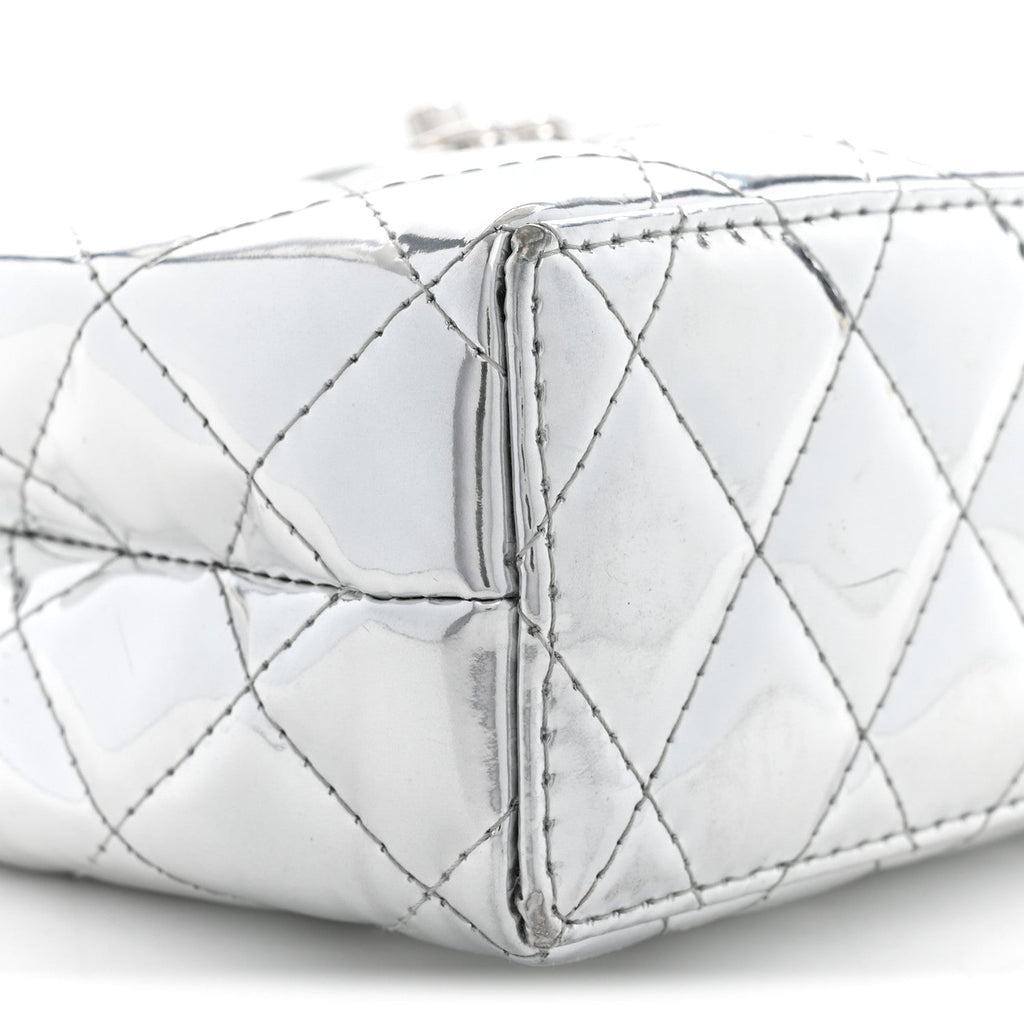 Mirror Calfskin Metallic Calfskin Quilted Nano Kelly Shopper Silvery