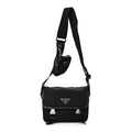 Re-Nylon Saffiano Pocket Double Snap Buckle Shoulder Bag Black