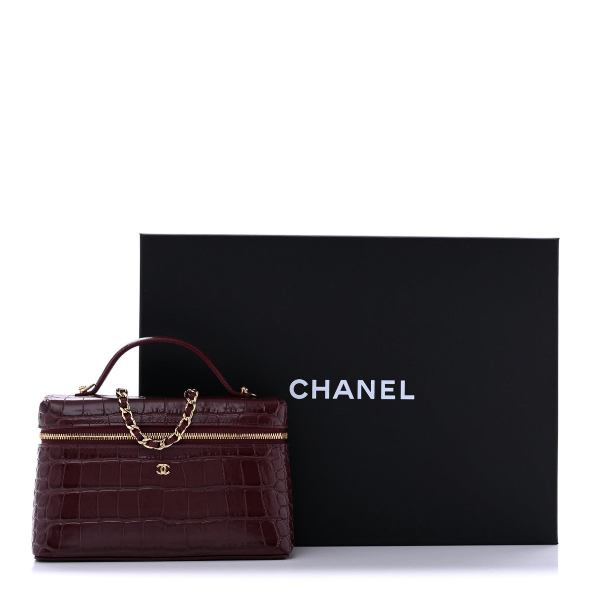Calfskin Crocodile Embossed Crococo Exoticoco Vanity With Chain Dark Burgundy