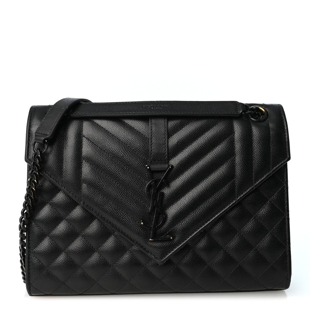 Grain De Poudre Textured Mixed Matelasse Triquilt Medium Monogram Monochrome Satchel Black