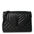 Grain De Poudre Textured Mixed Matelasse Triquilt Medium Monogram Monochrome Satchel Black