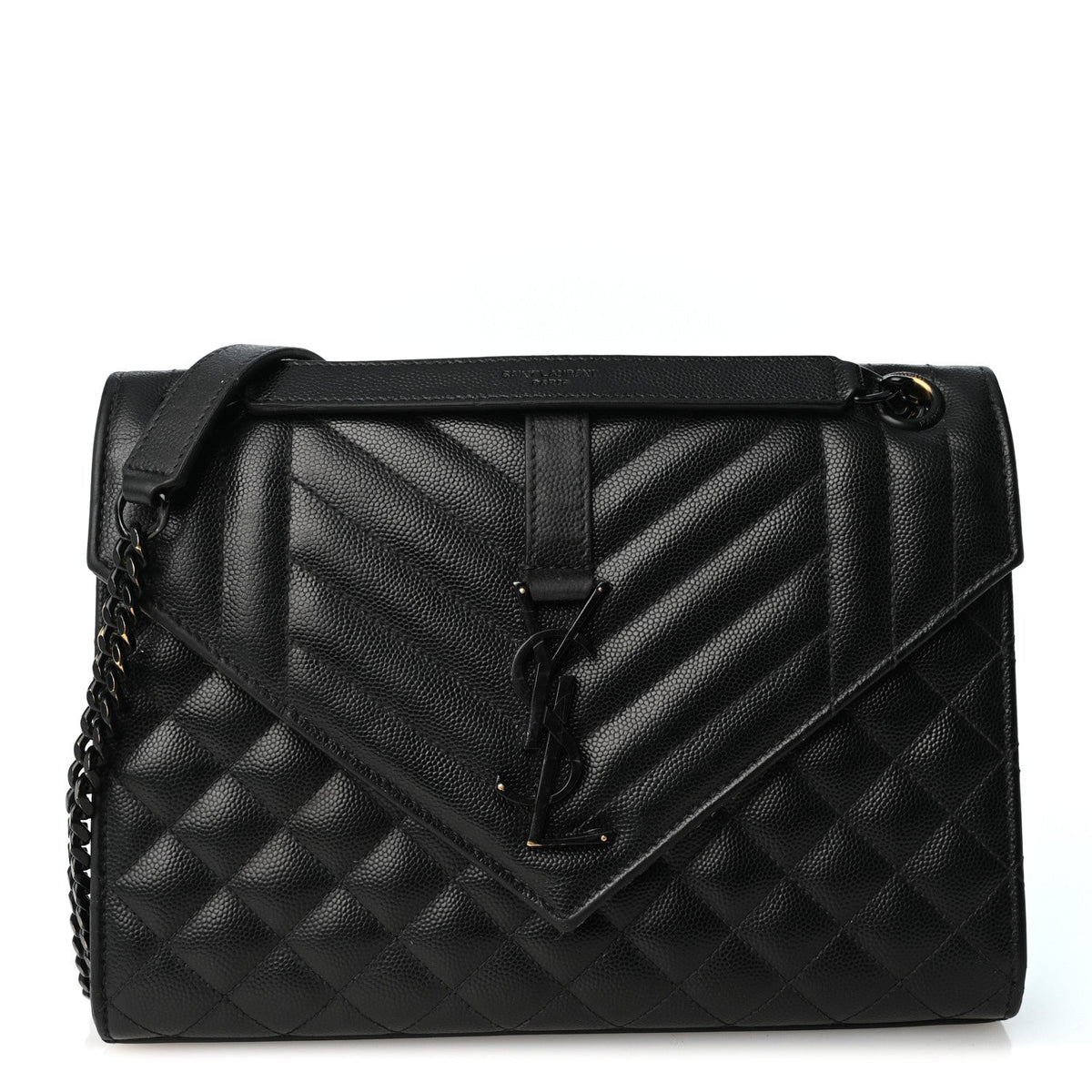 Grain De Poudre Textured Mixed Matelasse Triquilt Medium Monogram Monochrome Satchel Black