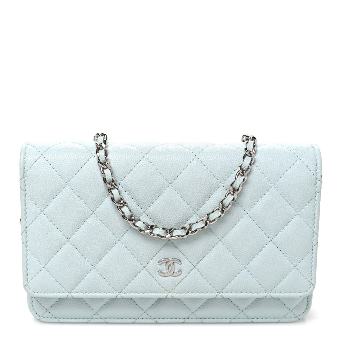 Caviar Quilted Wallet on Chain WOC Light Blue