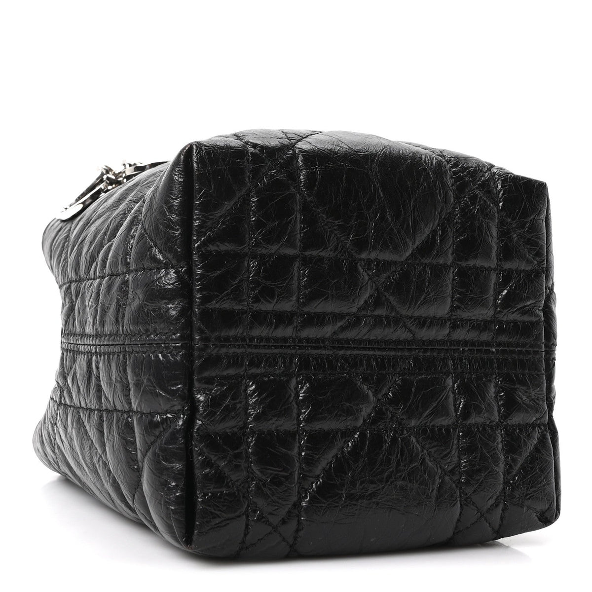 Crinkled Calfskin Macrocannage Small Toujours Vertical Tote Black