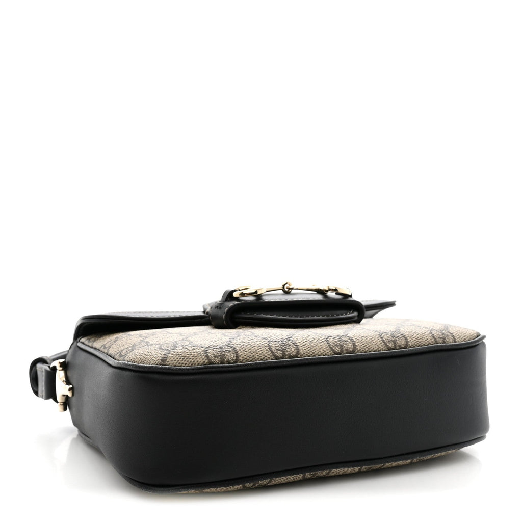 GG Supreme Monogram Horsebit 1955 Soft Small Shoulder Bag Beige Black