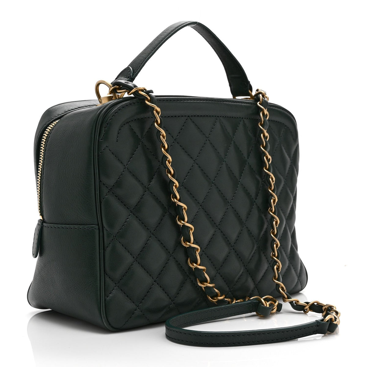 Calfskin Quilted CC Medium Vanity Case Green