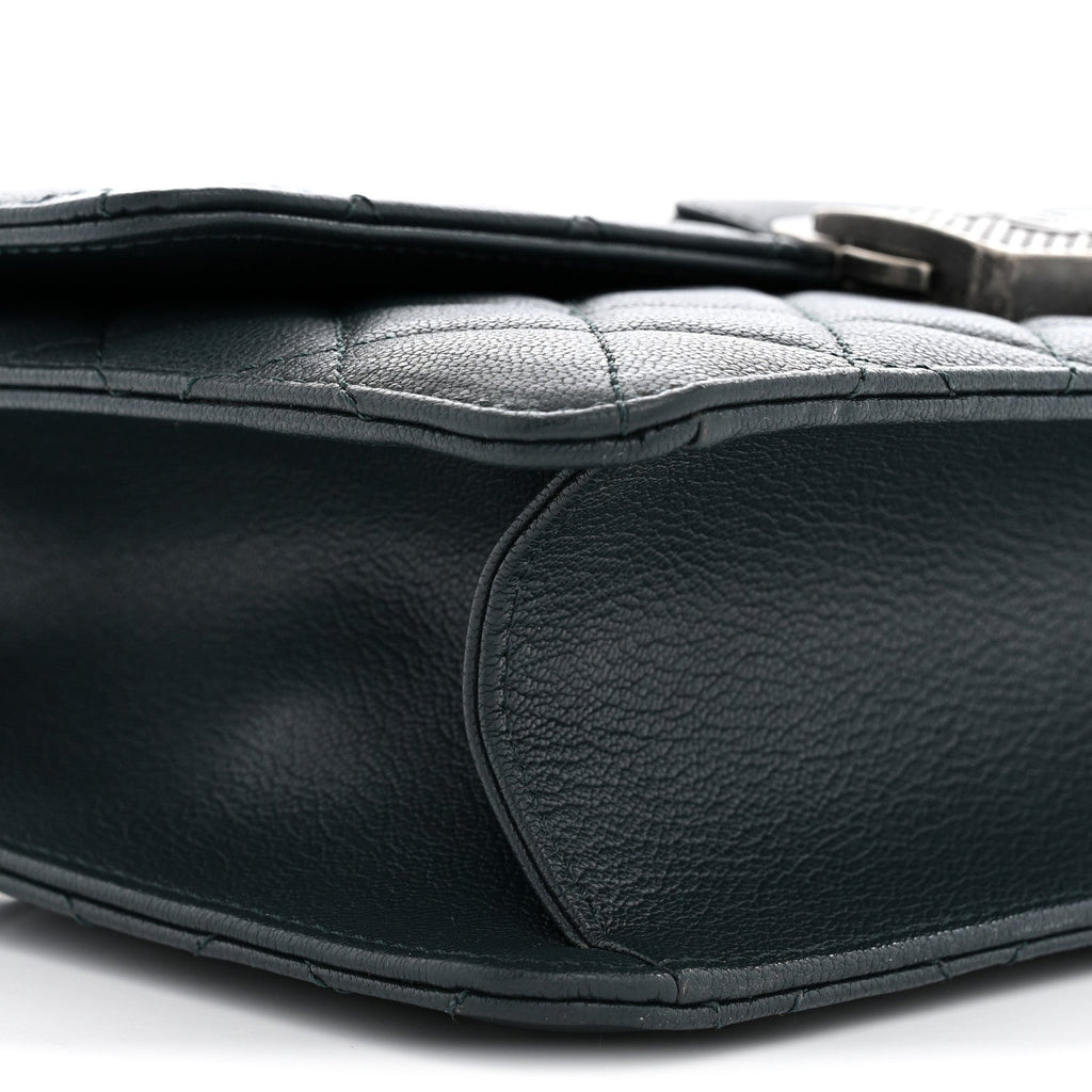 Goatskin Quilted Small CC University Top Handle Flap Dark Green