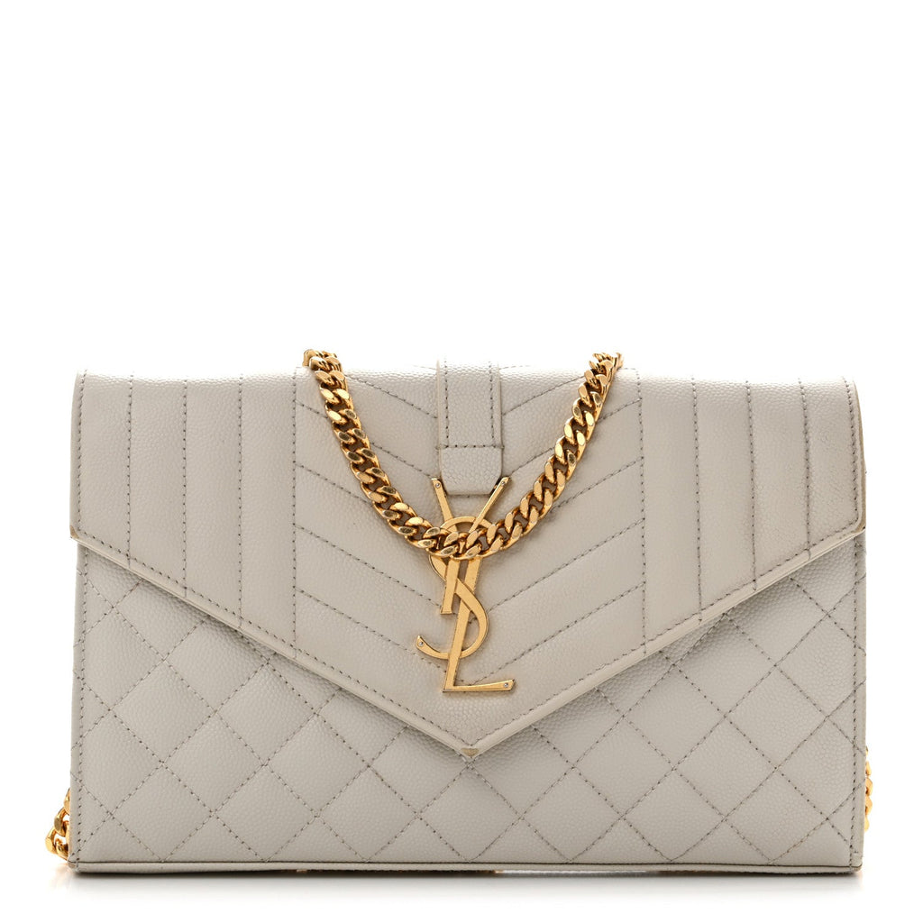 Grain De Poudre Mixed Matelasse Triquilt Monogram Chain Wallet Crema Soft