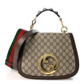 GG Supreme Monogram Textured Dollar Calfskin Web Medium Blondie Top Handle Shoulder Flap Bag Beige Ebony New Acero