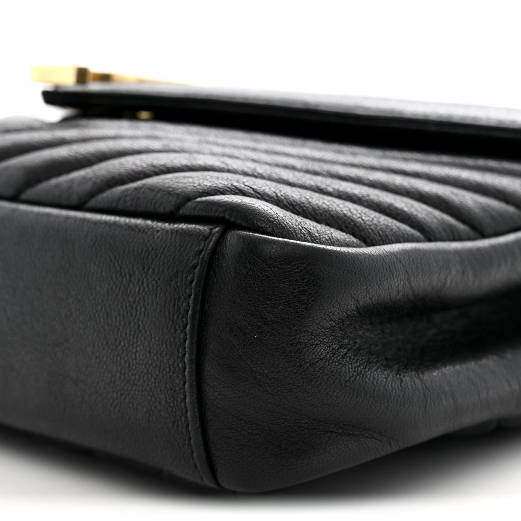 Sheepskin Matelasse Chevron Monogram Medium College Bag Black