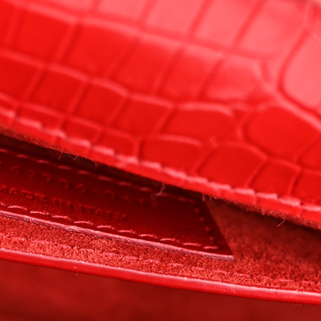 Calfskin Crocodile Embossed Medium Monogram Sunset Rouge Eros