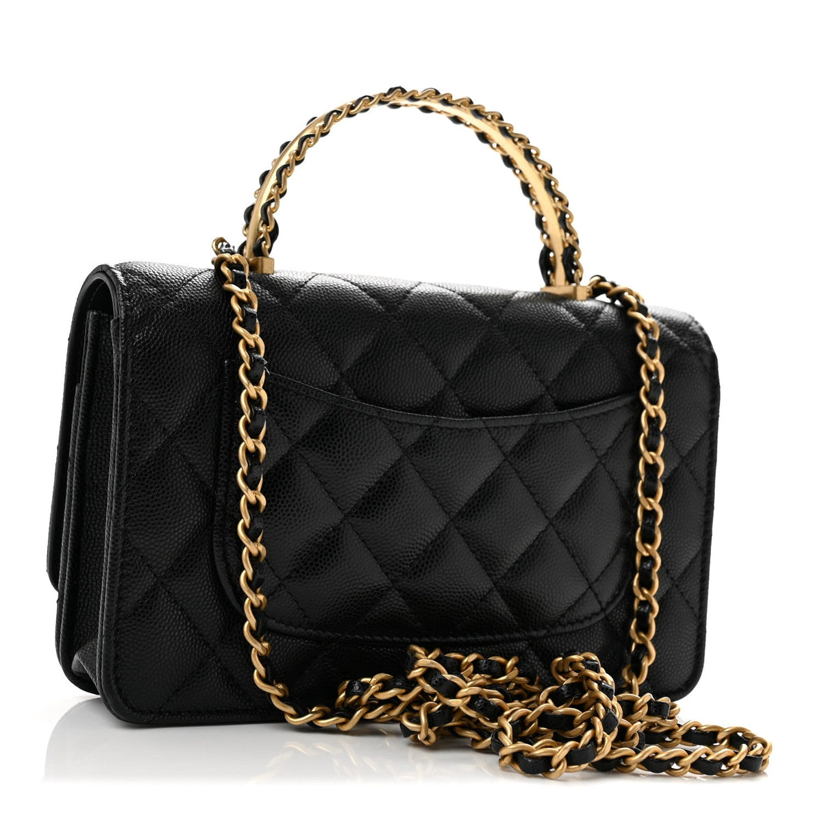 Shiny Caviar Quilted Pick Me Up Wallet On Chain WOC Black