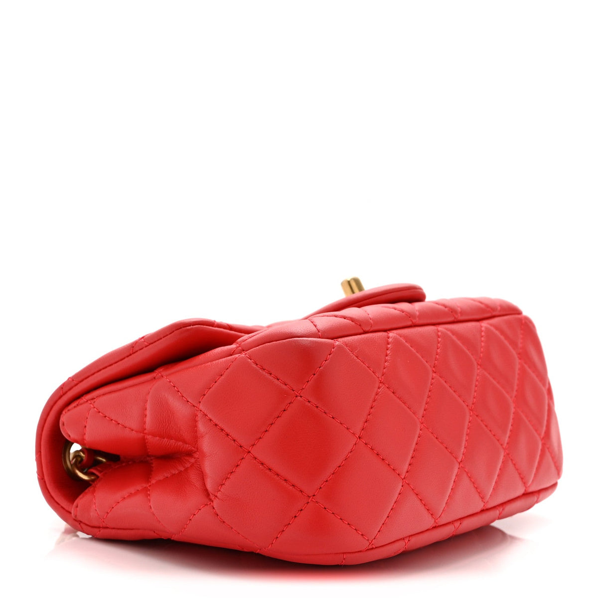 Lambskin Quilted Mini Pearl Crush Flap Red