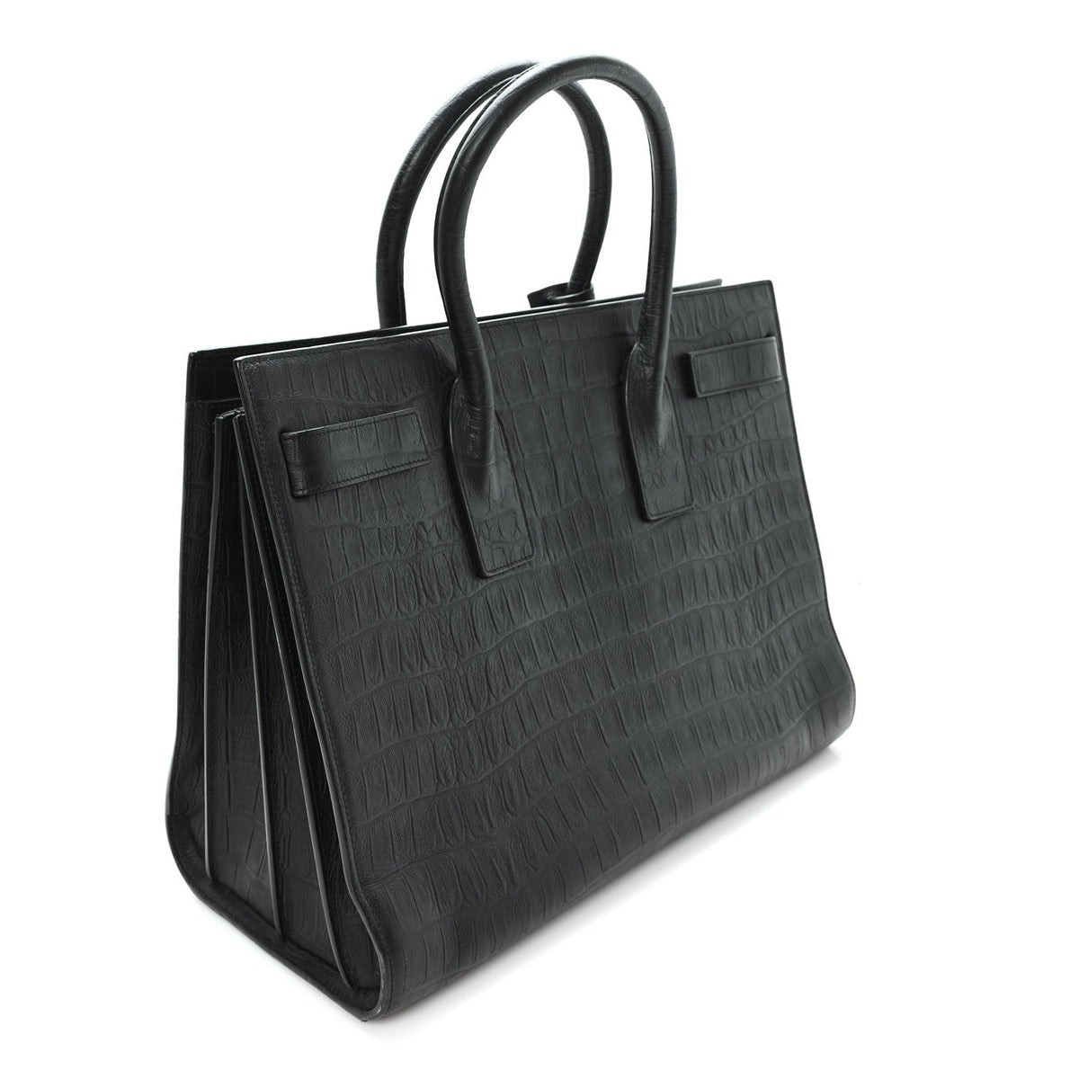 Calfskin Crocodile Embossed Large Sac De Jour Carryall Black