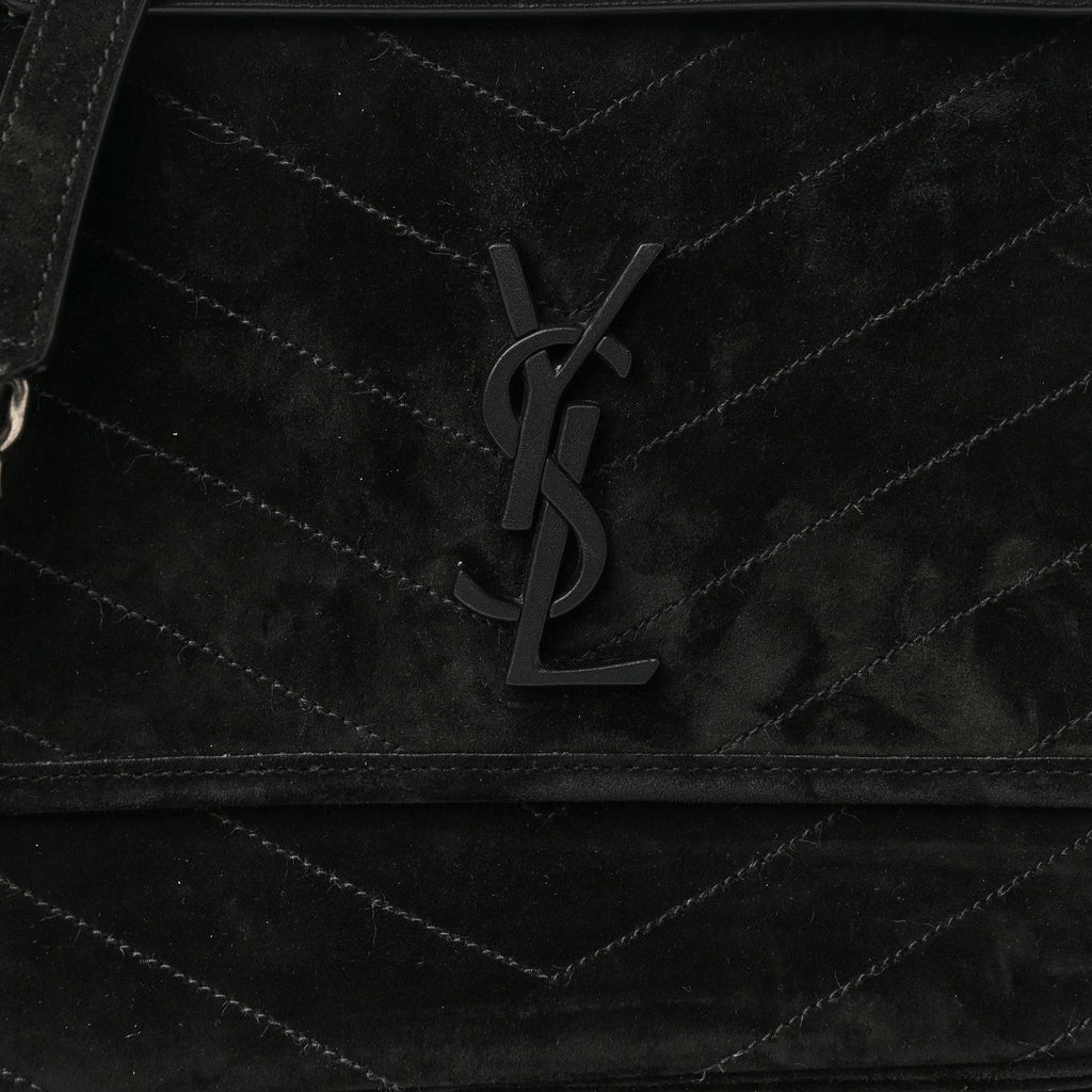 Suede Monogram Medium Niki Chain Satchel Black