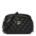 Calfskin Quilted Day Trips Camera Case Black