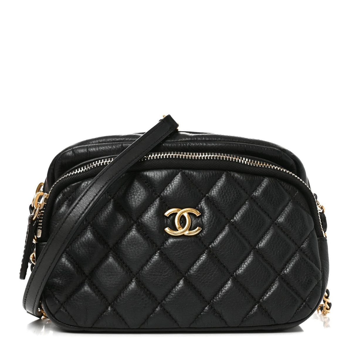 Calfskin Quilted Day Trips Camera Case Black