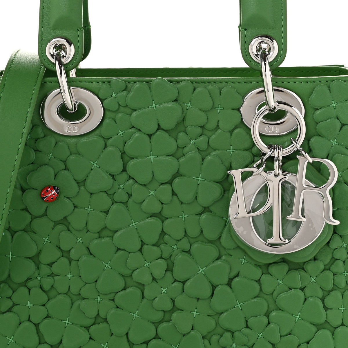 Lambskin Clover Allover Embroidered Mini Lady Dior Lucky Green