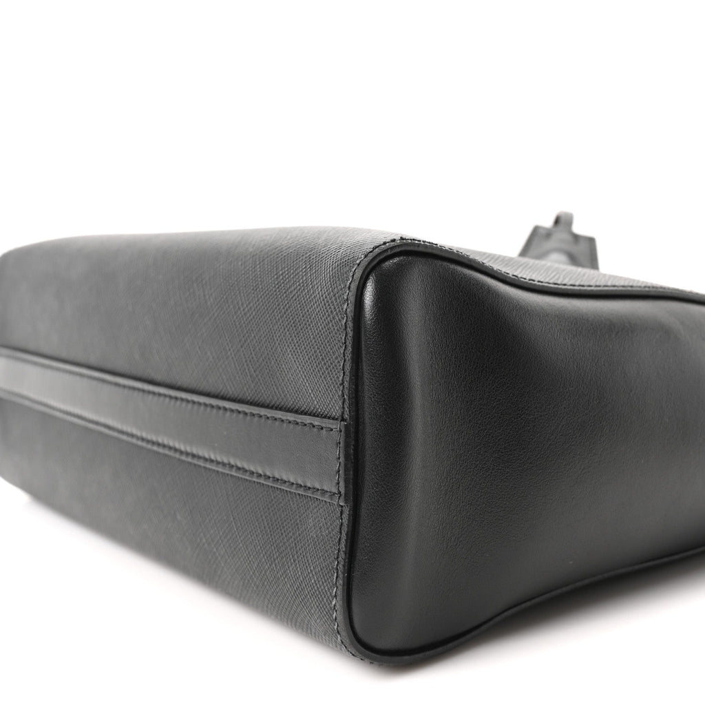 Saffiano Soft Calfskin Small Zippered Tote Black