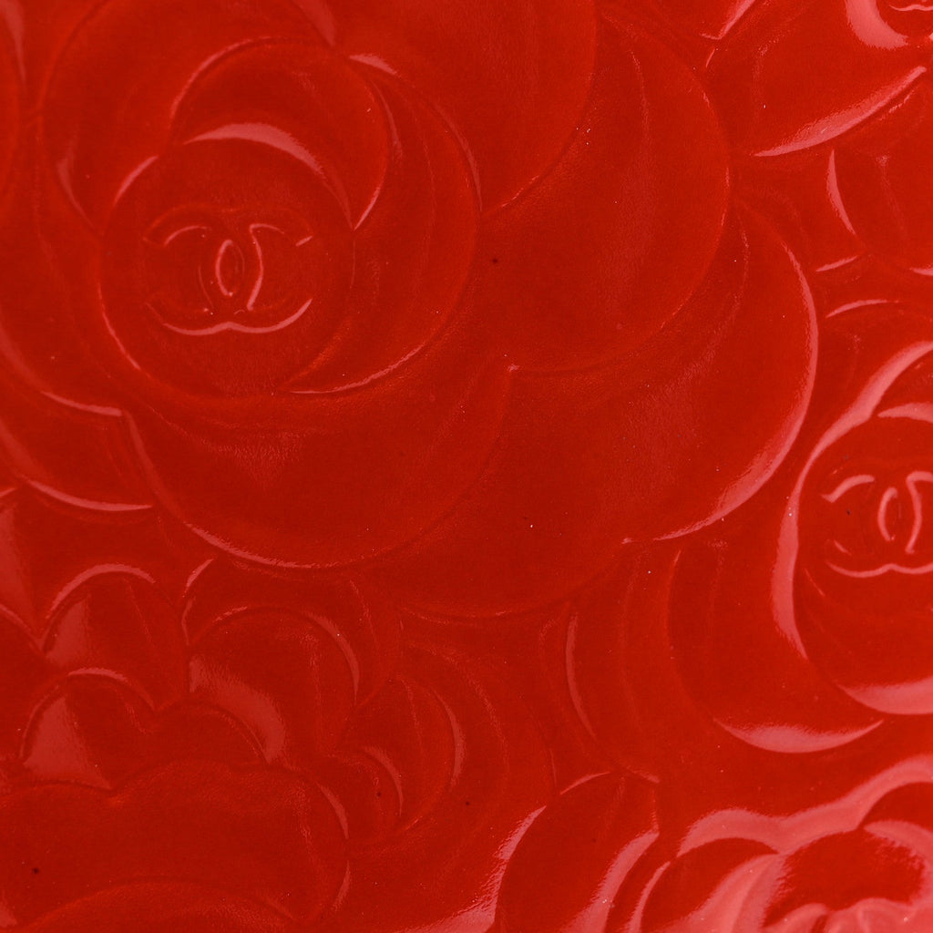 Patent Camellia Embossed Wallet On Chain WOC Dark Red