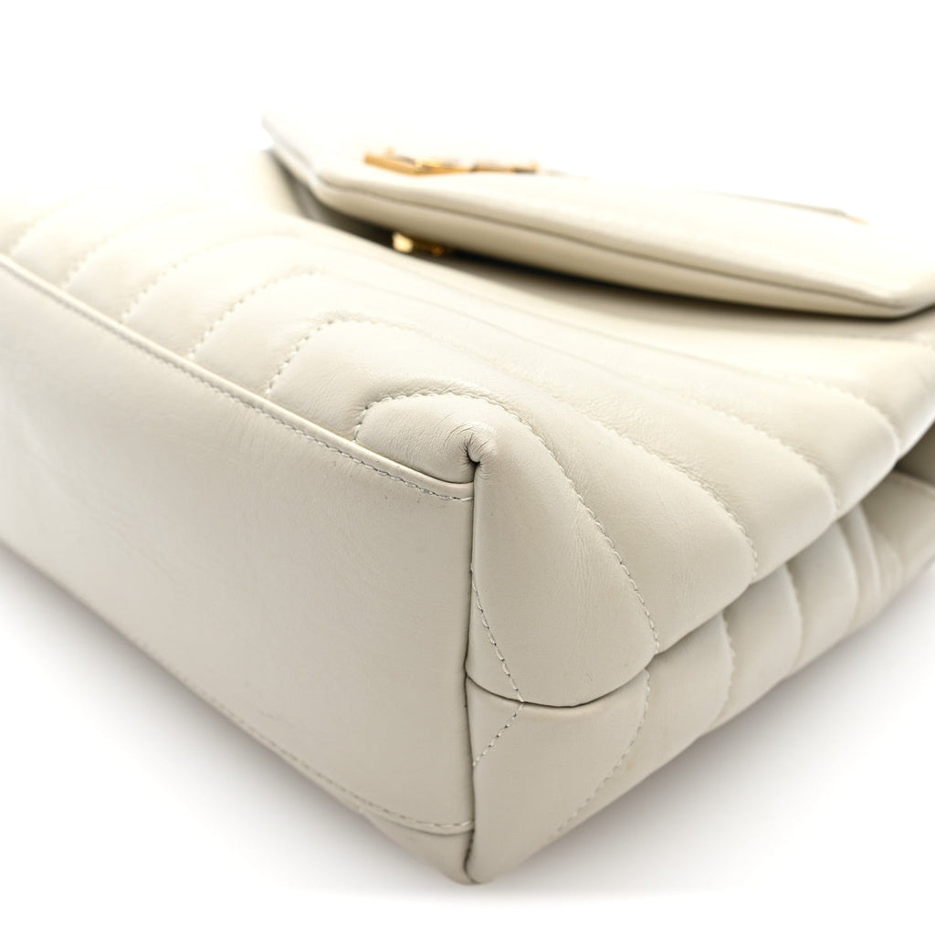 Calfskin Y Quilted Monogram Small Loulou Chain Satchel Crema Soft