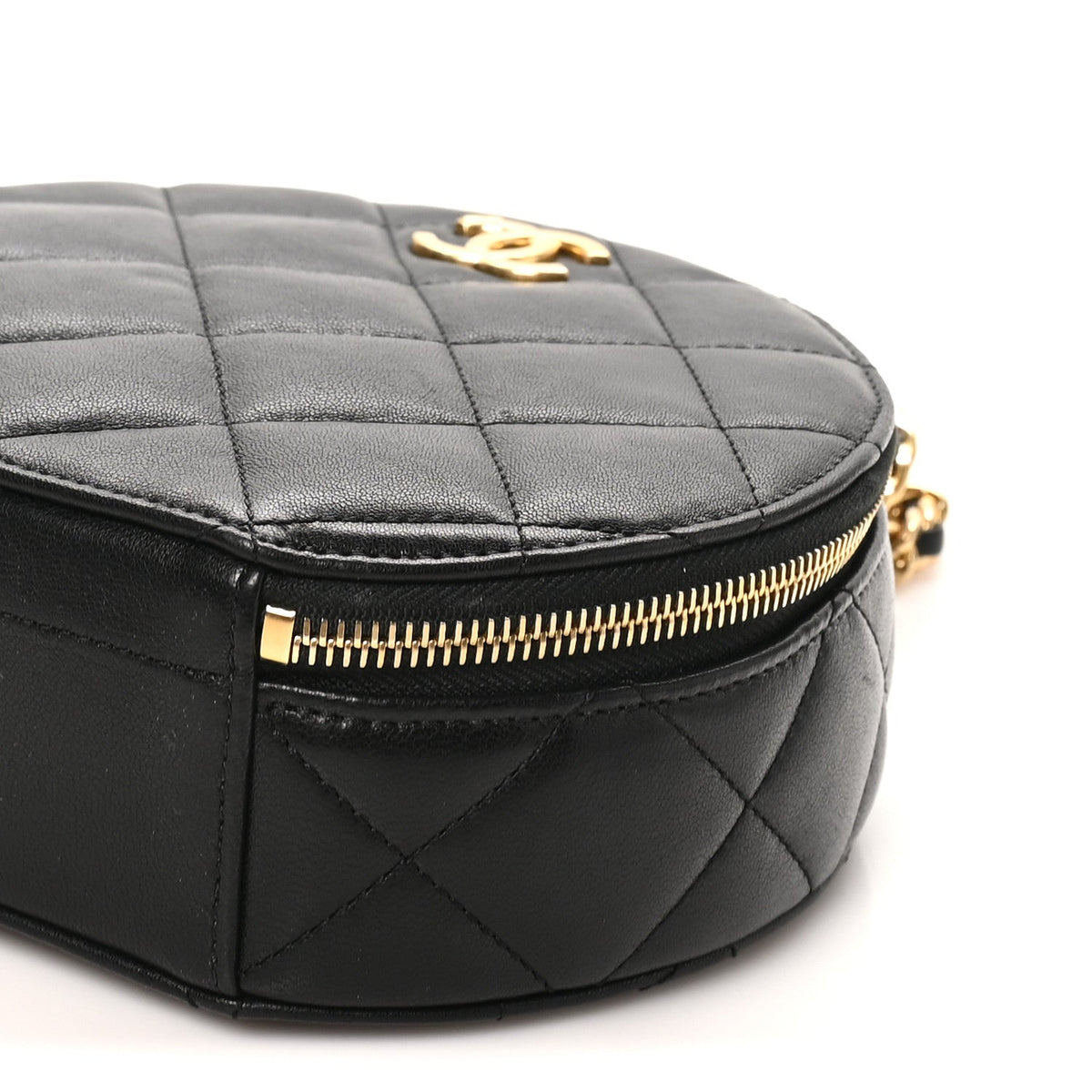 Lambskin Quilted Chain Logo Top Handle Small Round Black