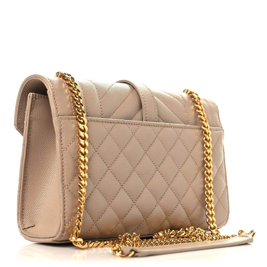 Grain De Poudre Textured Mixed Matelasse Triquilt Small Monogram Satchel Dark Beige