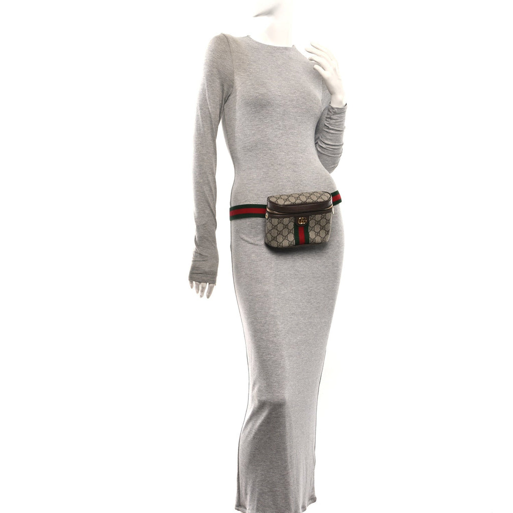 GG Supreme Monogram Textured Dollar Calfskin Web Ophidia Belt Bag 110 44 Beige Ebony New Acero