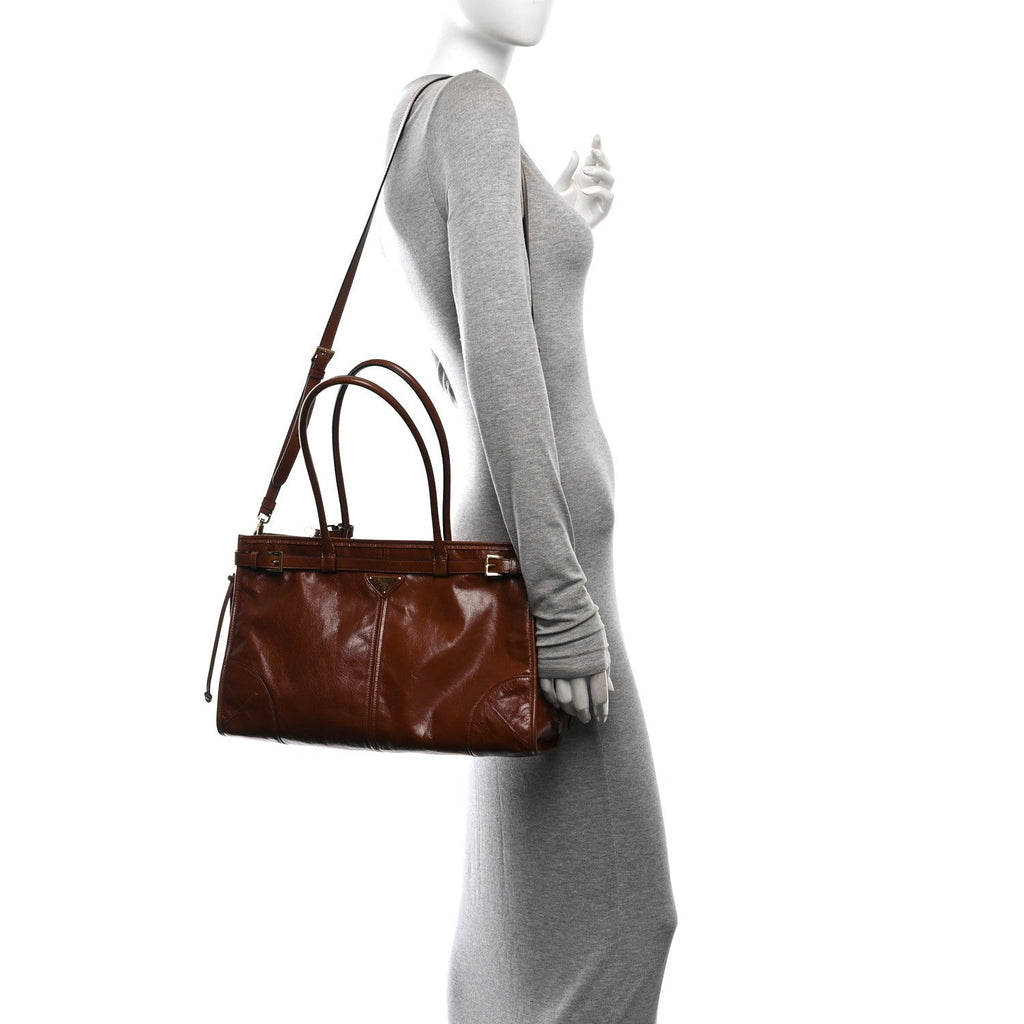 Glossy Calfskin Triangle Large Bonnie Shoulder Bag Palissandro