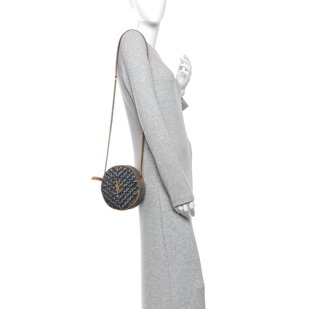 Denim Quilted Monogram Round Crossbody Bag Rodeo Blue