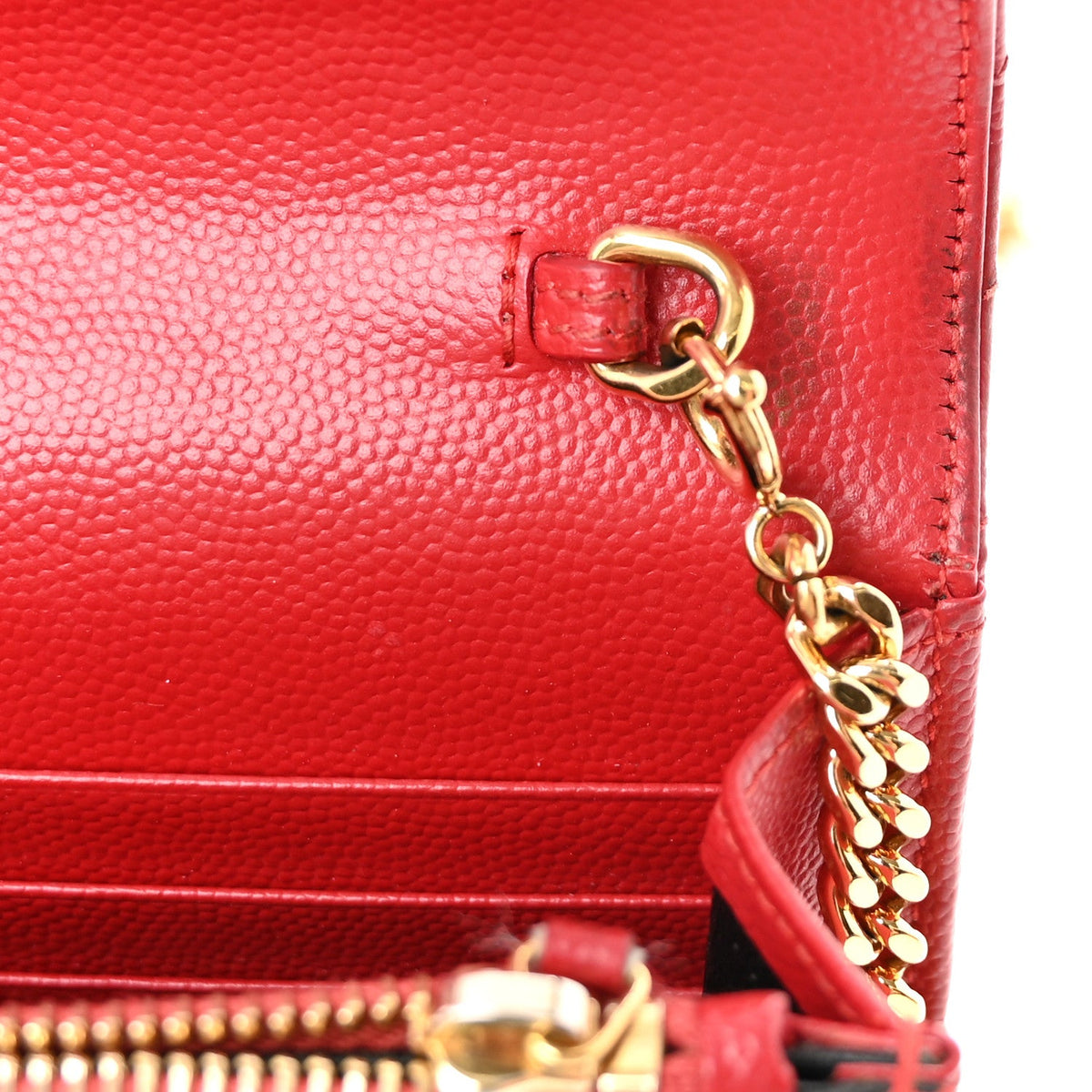 Grain De Poudre Matelasse Chevron Monogram Envelope Chain Wallet Rouge Eros
