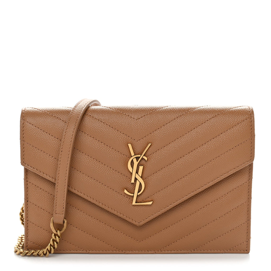 Grain De Poudre Matelasse Chevron Monogram Envelope Chain Wallet Dune