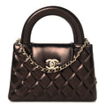 Metallic Aged Calfskin Quilted Nano Kelly Shopper Dark Brown