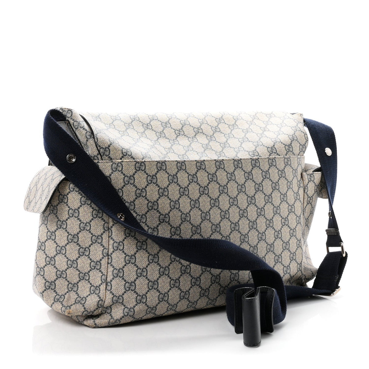 GG Supreme Monogram Selleria Calfskin Messenger Diaper Bag Navy