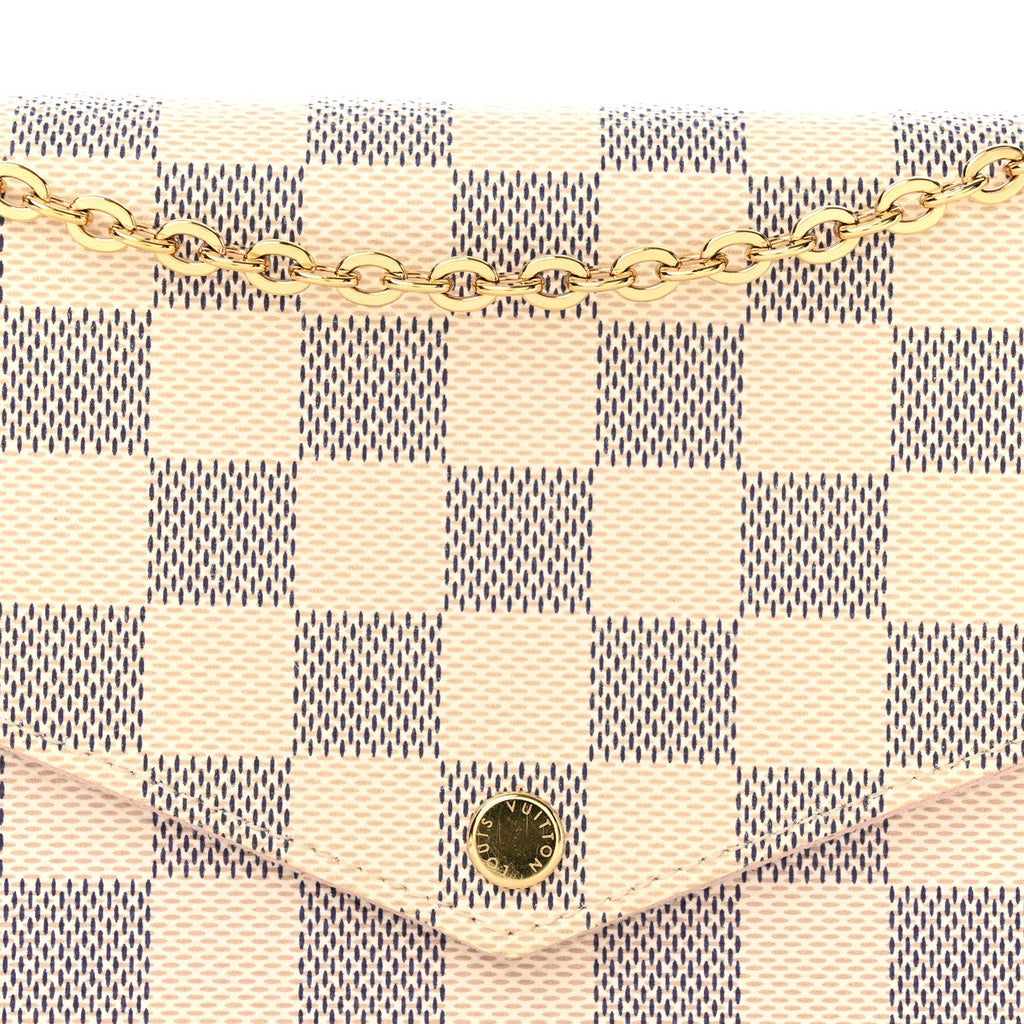 Damier Azur Pochette Felicie Chain Wallet Rose Ballerine