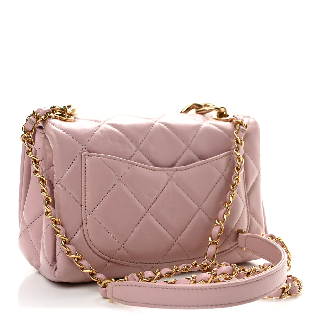 Lambskin Quilted Color Match Small Flap Light Pink