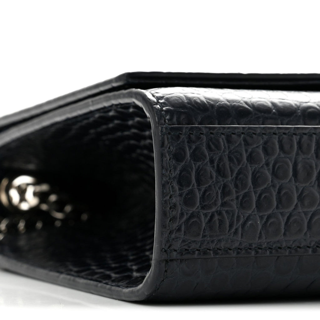 Calfskin Crocodile Embossed Medium Classic Monogram Kate Tassel Satchel Deep Marine