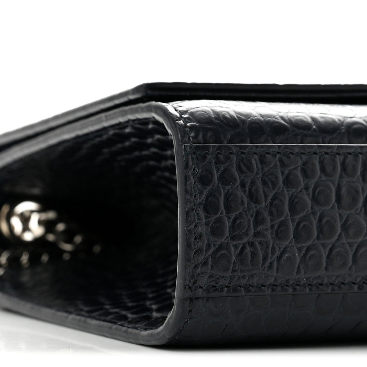 Calfskin Crocodile Embossed Medium Classic Monogram Kate Tassel Satchel Deep Marine
