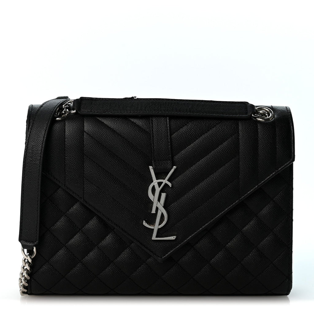 Grain De Poudre Textured Mixed Matelasse Triquilt Medium Monogram Satchel Black