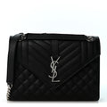Grain De Poudre Textured Mixed Matelasse Triquilt Medium Monogram Satchel Black