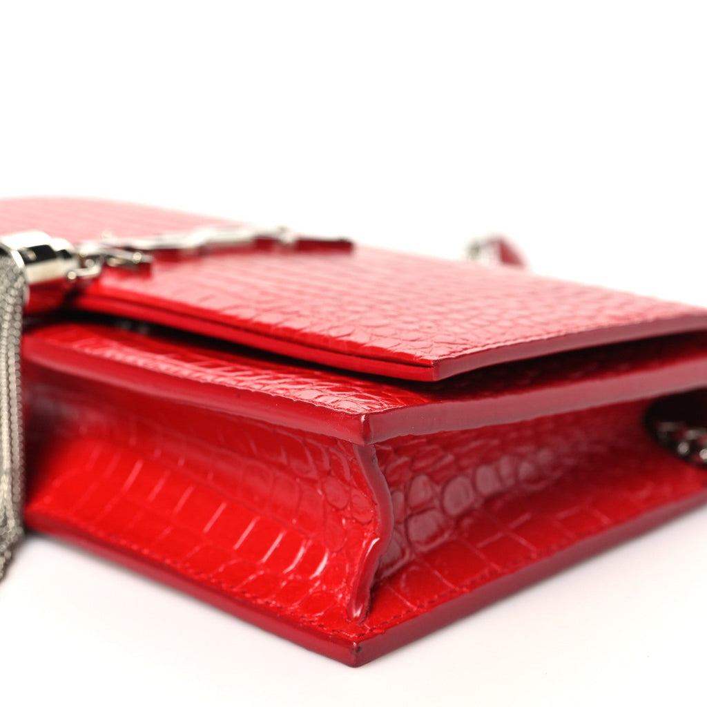 Calfskin Crocodile Embossed Kate Monogram Tassel Chain Wallet Rouge Eros